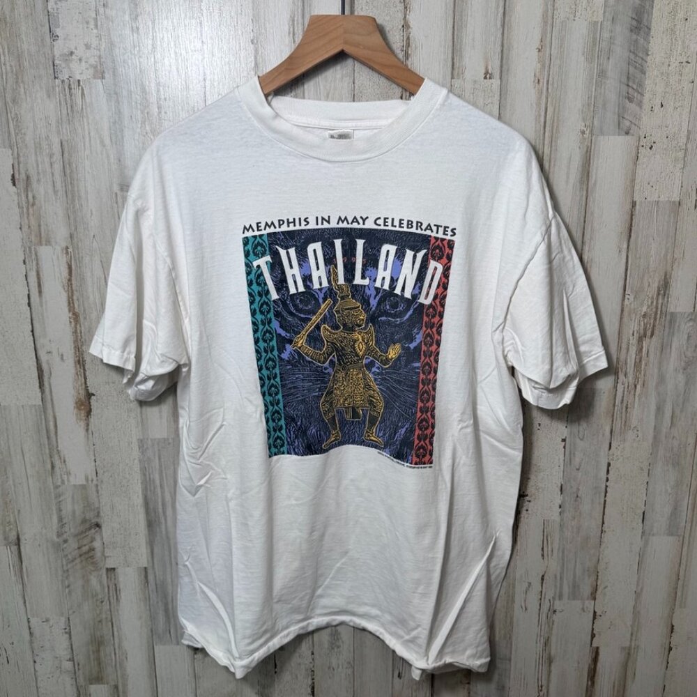 Vintage 90s Thailand‎ Spell Out Single Stitch T Shirt Mens Size XL